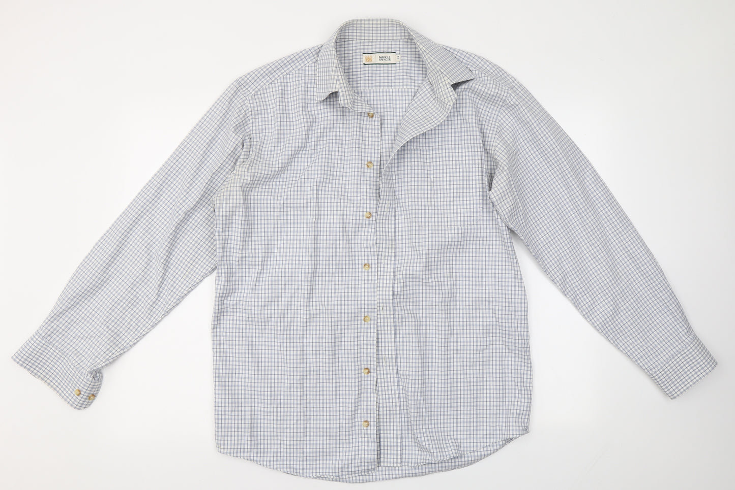 M&S Mens Blue Check   Dress Shirt Size 15