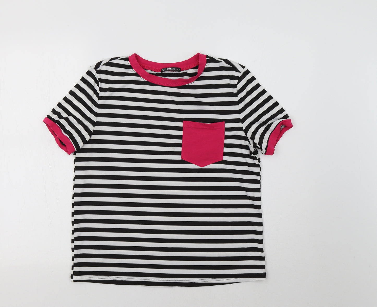 SheIn Womens White Striped  Basic T-Shirt Size S