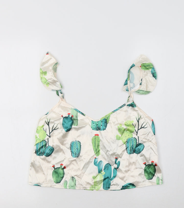 Nasty Gal Womens White Floral Satin Cropped Tank Size 10 - Cactus