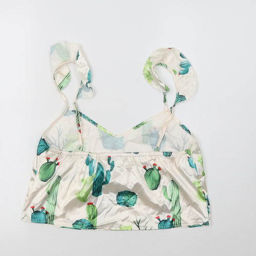 Nasty Gal Womens White Floral Satin Cropped Tank Size 10  - Cactus