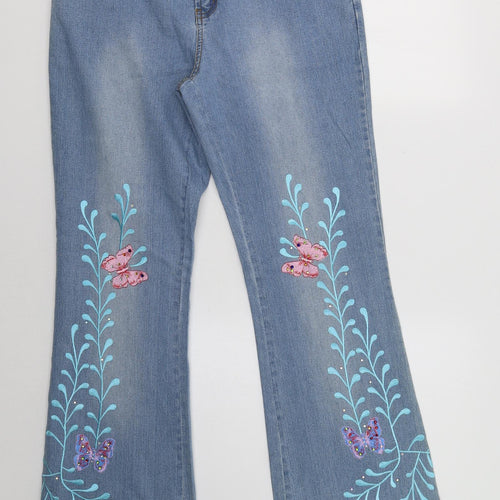 Kit Kit Womens Blue Floral  Bootcut Jeans Size 14 L29 in - Butterflies