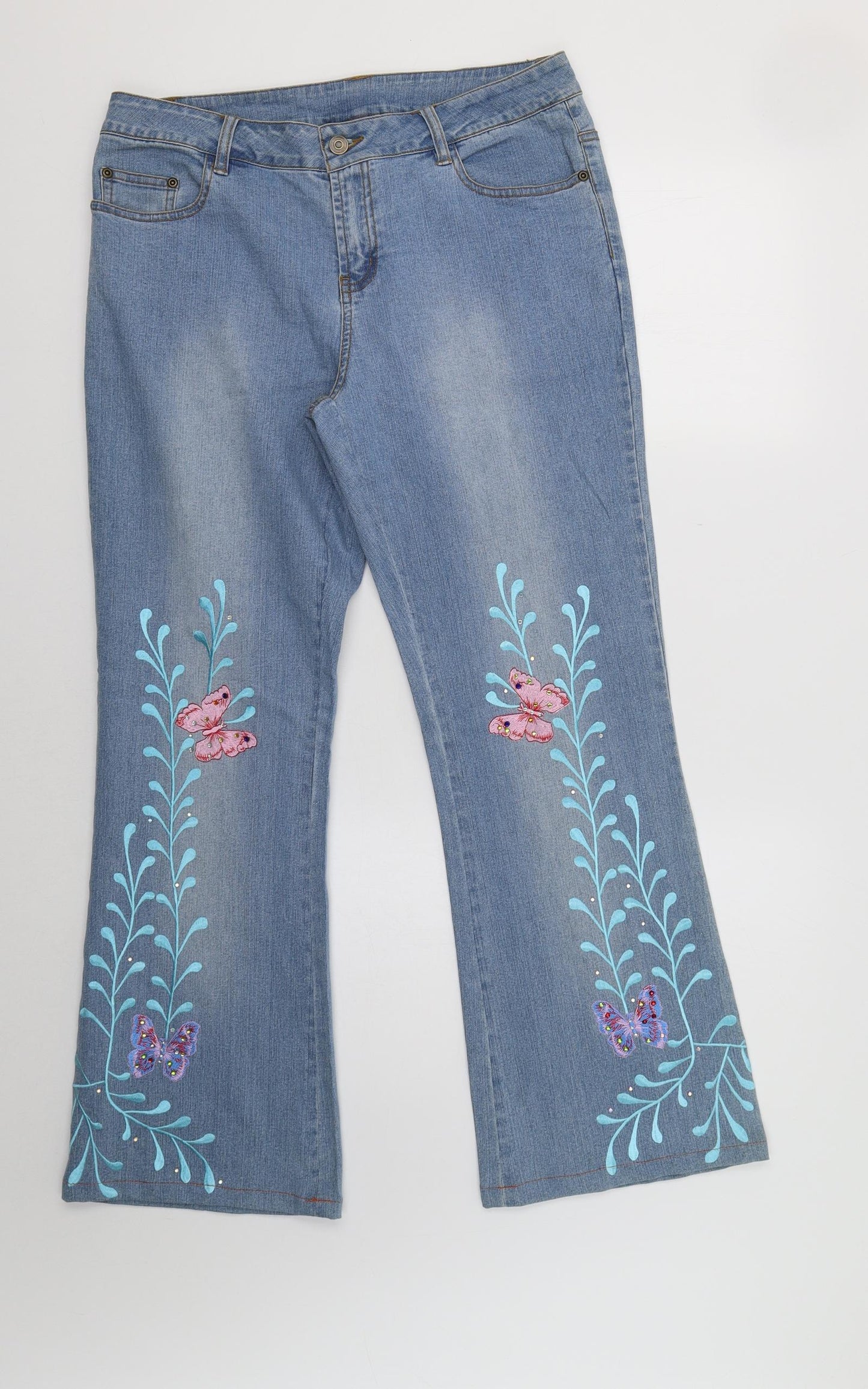 Kit Kit Womens Blue Floral  Bootcut Jeans Size 14 L29 in - Butterflies