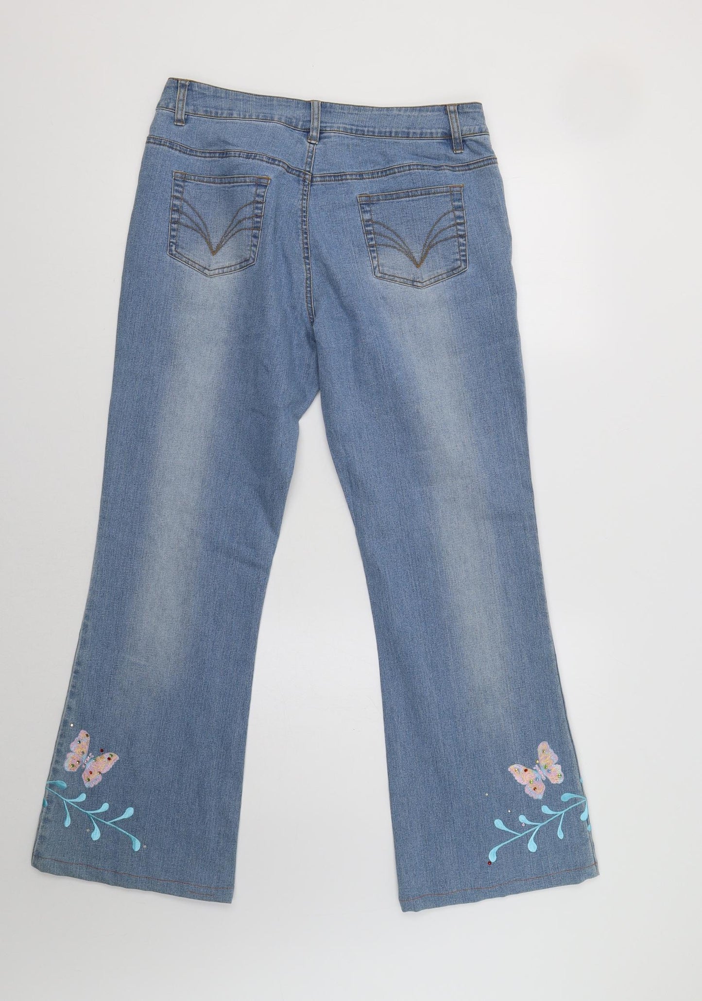 Kit Kit Womens Blue Floral  Bootcut Jeans Size 14 L29 in - Butterflies