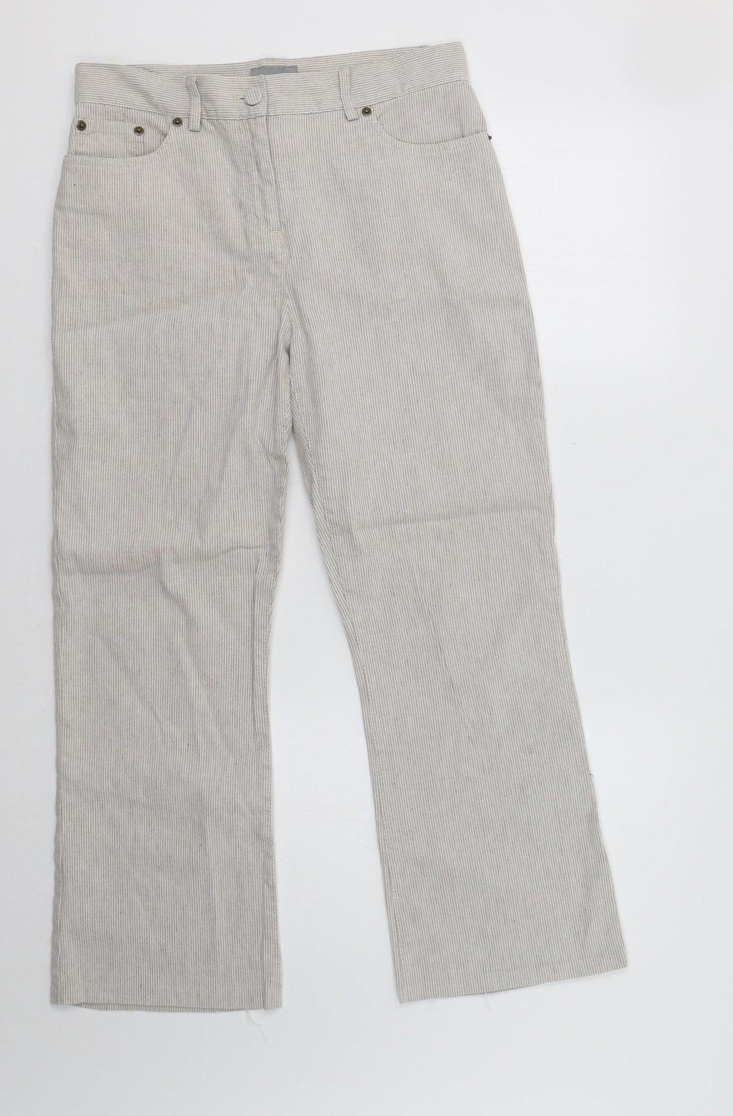 M&S Womens Beige Striped  Trousers  Size 10 L28 in