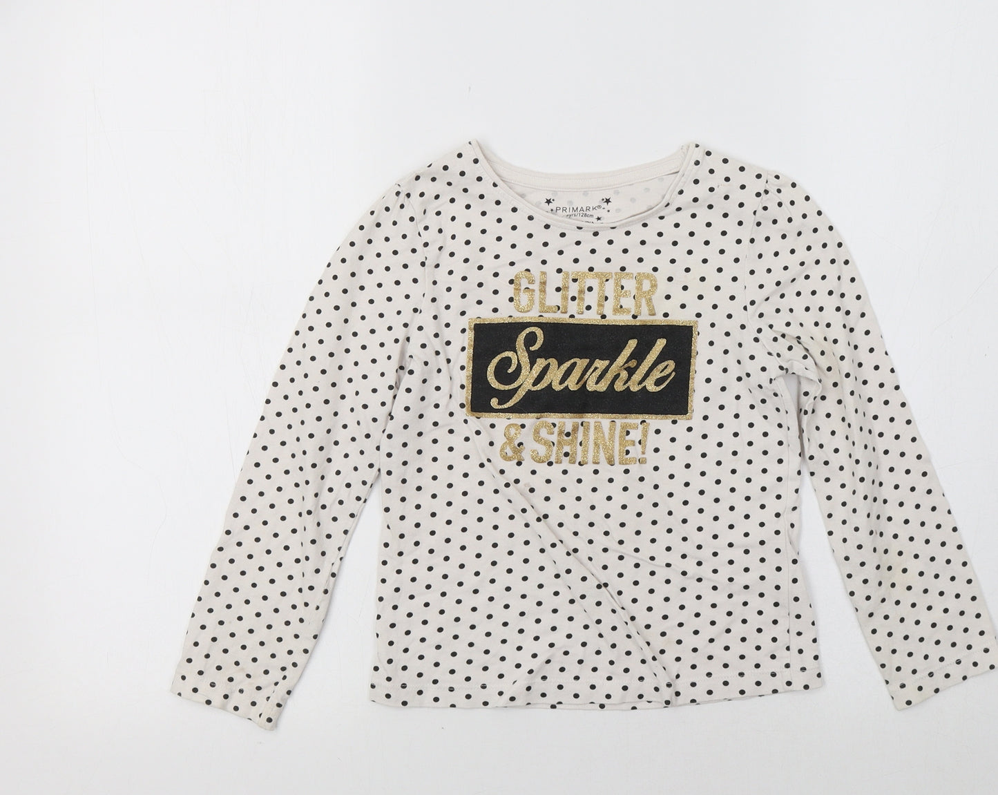 Primark Girls White Polka Dot  Basic T-Shirt Size 7-8 Years