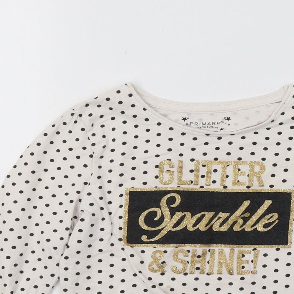 Primark Girls White Polka Dot  Basic T-Shirt Size 7-8 Years