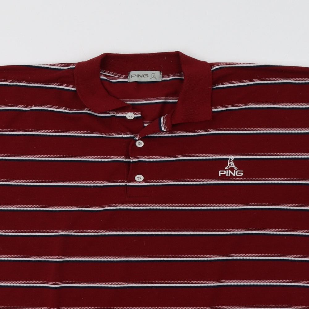Ping Mens Red Striped   Polo Size L