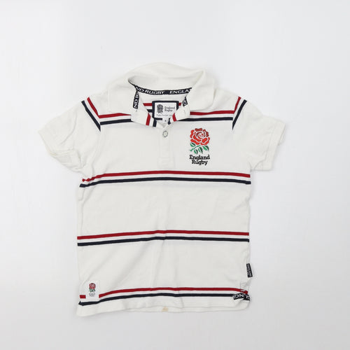 TU Boys White Striped  Basic Polo Size 6 Years  - England Rugby