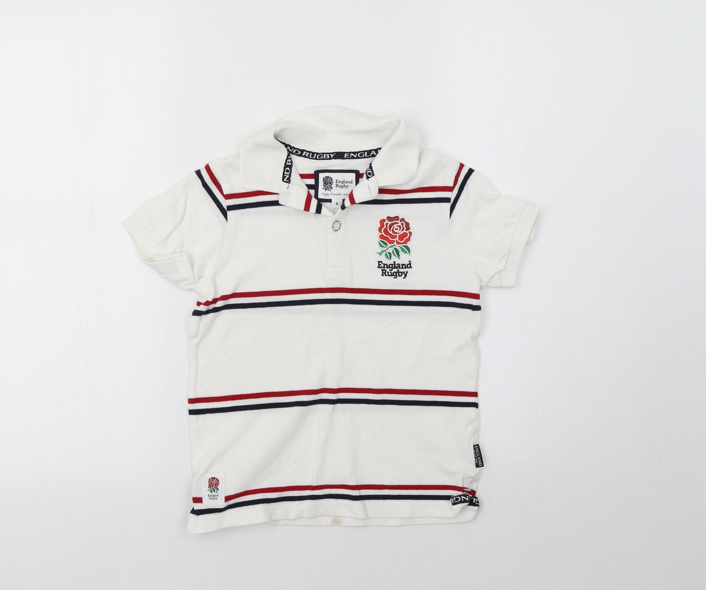 TU Boys White Striped  Basic Polo Size 6 Years  - England Rugby