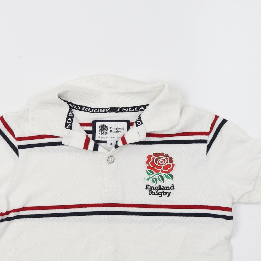 TU Boys White Striped  Basic Polo Size 6 Years  - England Rugby