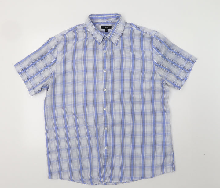 Thomas Na Mens Blue Check Button-Up Size XL
