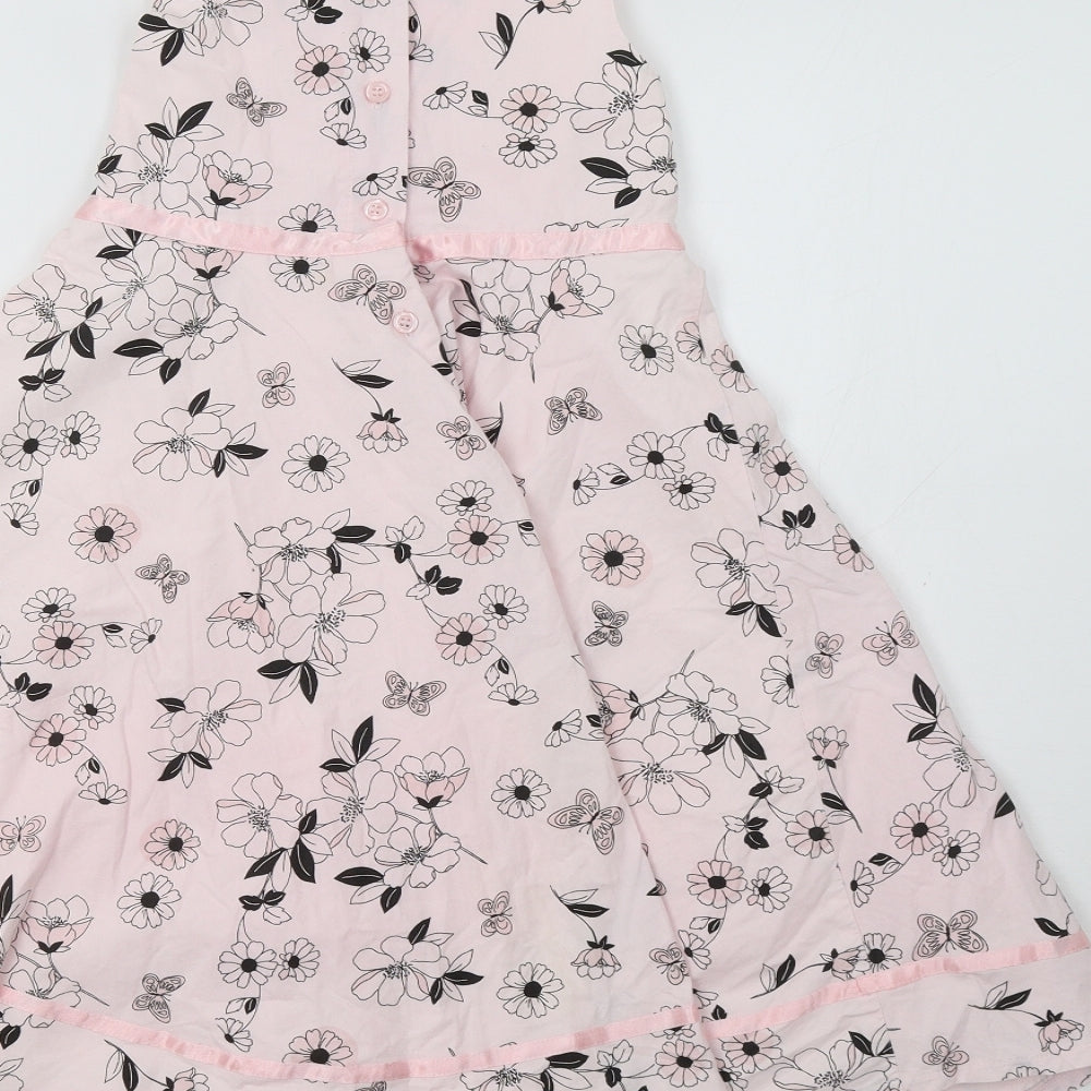M&S Girls Pink Floral  Fit & Flare  Size 6 Years