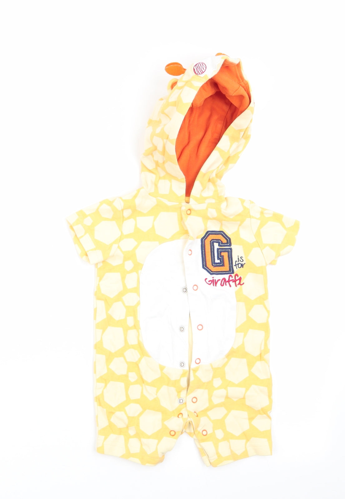 Baby M&CO Boys Yellow Animal Print  Coverall One-Piece Size 9-12 Months  - Giraffe Logo & Hood