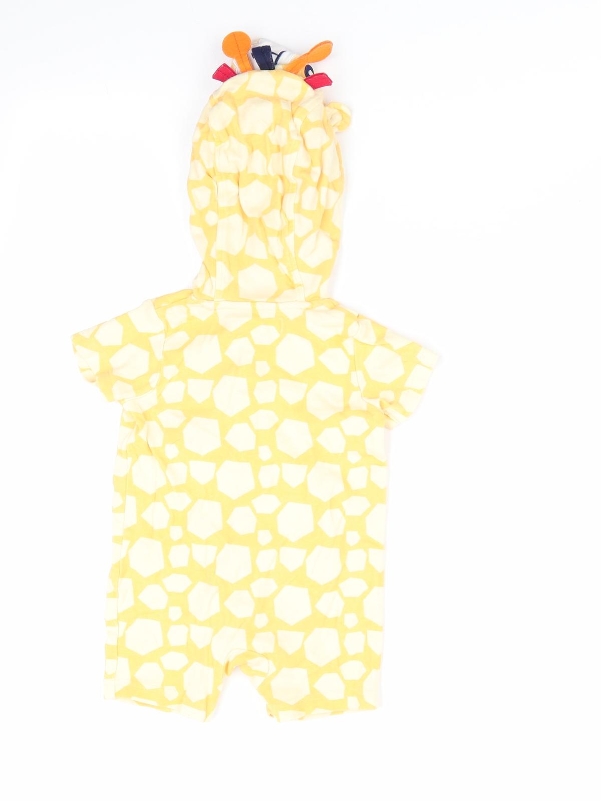 Baby M&CO Boys Yellow Animal Print  Coverall One-Piece Size 9-12 Months  - Giraffe Logo & Hood