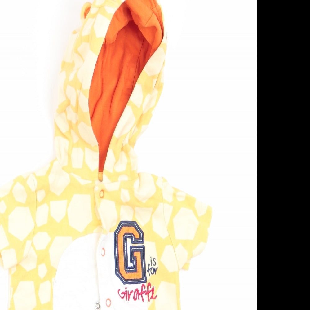 Baby M&CO Boys Yellow Animal Print  Coverall One-Piece Size 9-12 Months  - Giraffe Logo & Hood