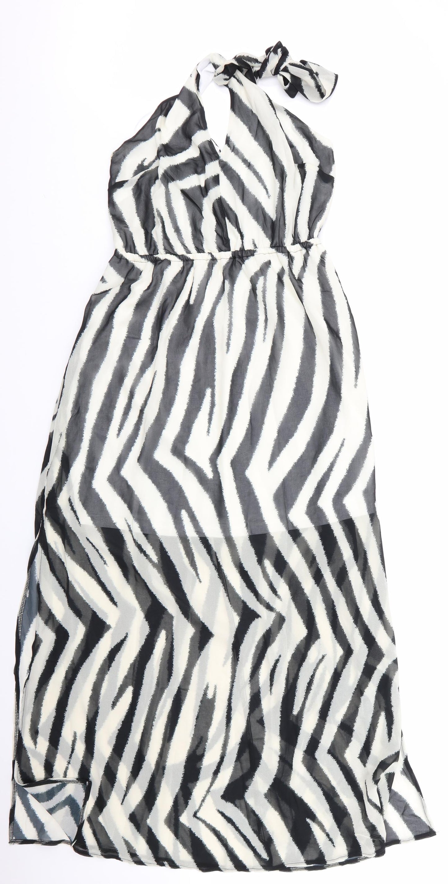 Lipsy London Womens Black Animal Print  Maxi  Size 10  - Half lined Vented side hems to knee level