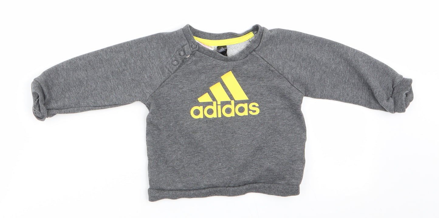 adidas Baby Grey   Pullover Jumper Size 3-6 Months  - Yellow logo Sweatshirt