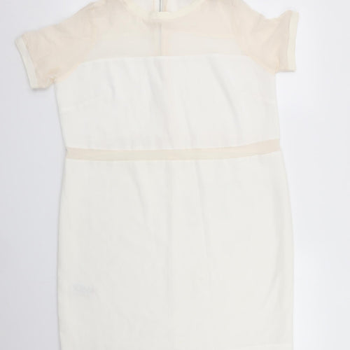 Premium Nex Womens Ivory Colourblock  Shift  Size 14  - Back zip Sheer Sections to dress