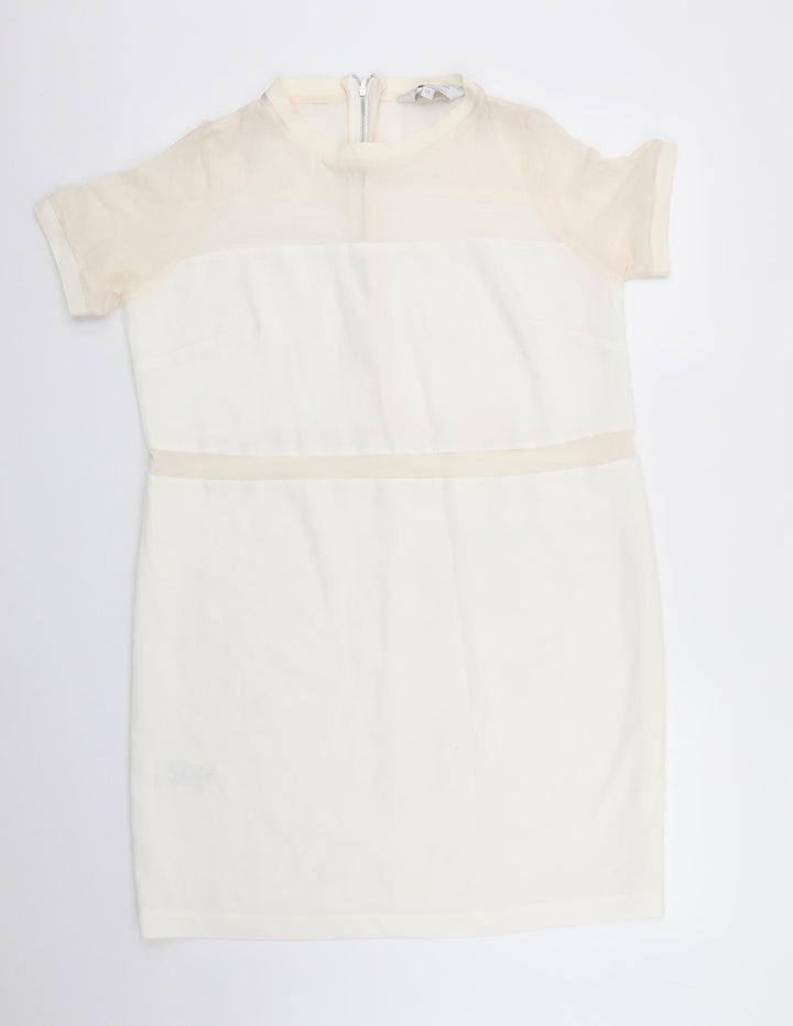 Premium Nex Womens Ivory Colourblock Shift Size 14 - Back zip Sheer Sections to dress