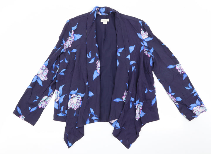 Monsoon Womens Blue Floral Jacket Size 14 - Waterfall Jacket Pink Purple Aqua Flowers