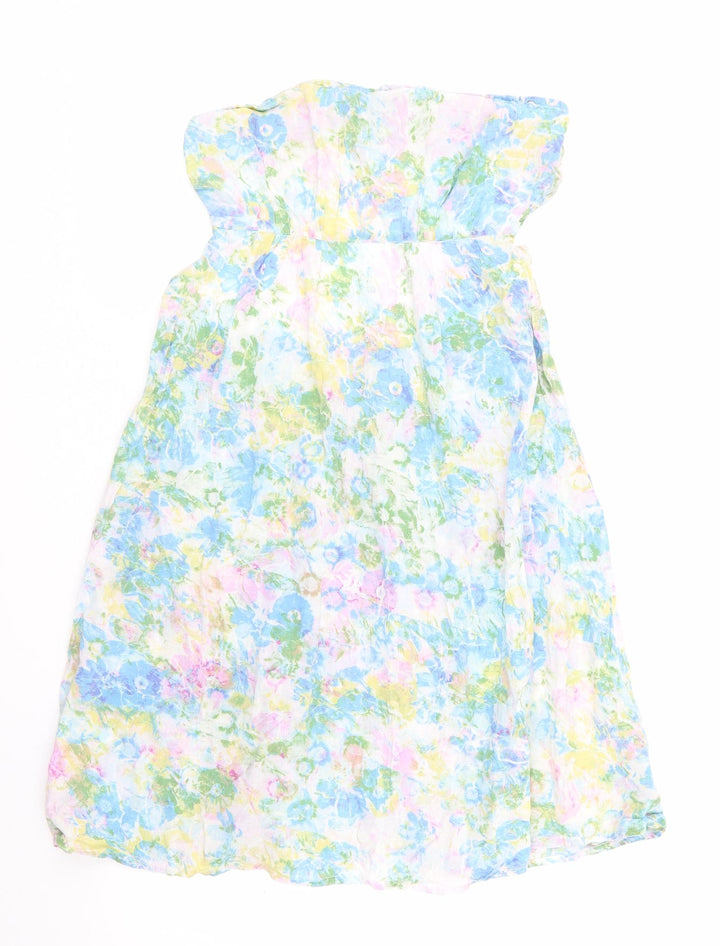 Topshop Womens Blue Floral  Slip Dress  Size S  - Elasticated bust & low waist to back
