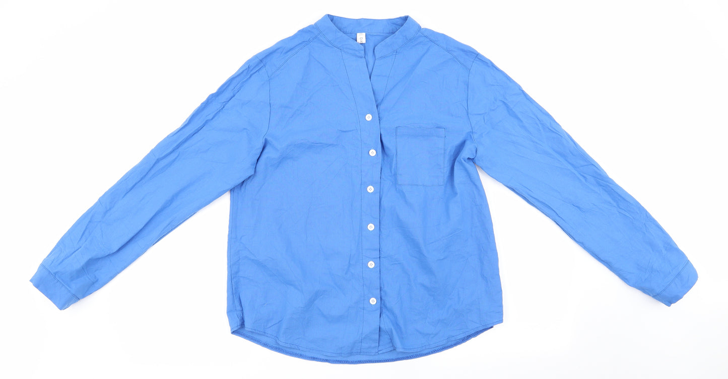 Dayou Womens Blue   Basic Button-Up Size 2XL  - Mandarin Collar