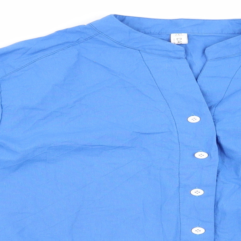 Dayou Womens Blue   Basic Button-Up Size 2XL  - Mandarin Collar