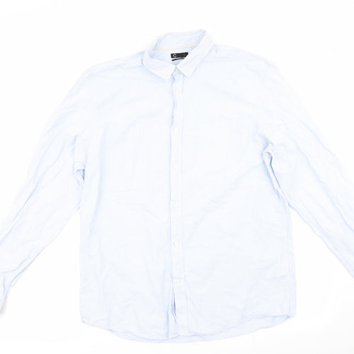 Cubas AS Mens Blue Striped   Button-Up Size L  - Buttoned Collar - Fine stripe