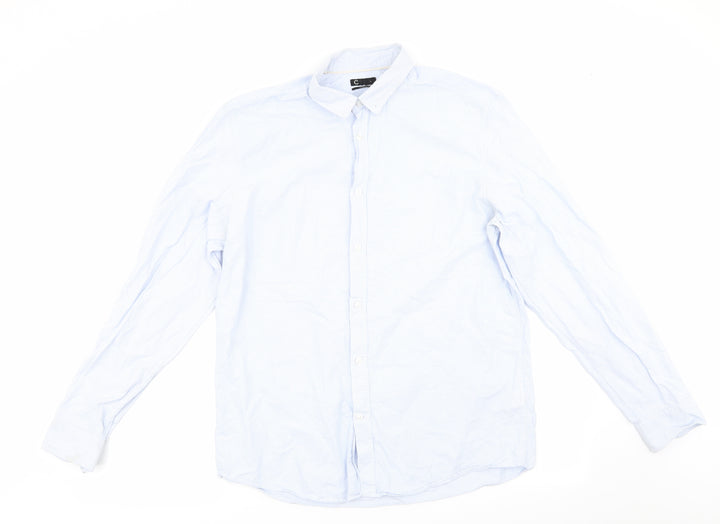 Cubas AS Mens Blue Striped Button-Up Size L - Buttoned Collar - Fine stripe