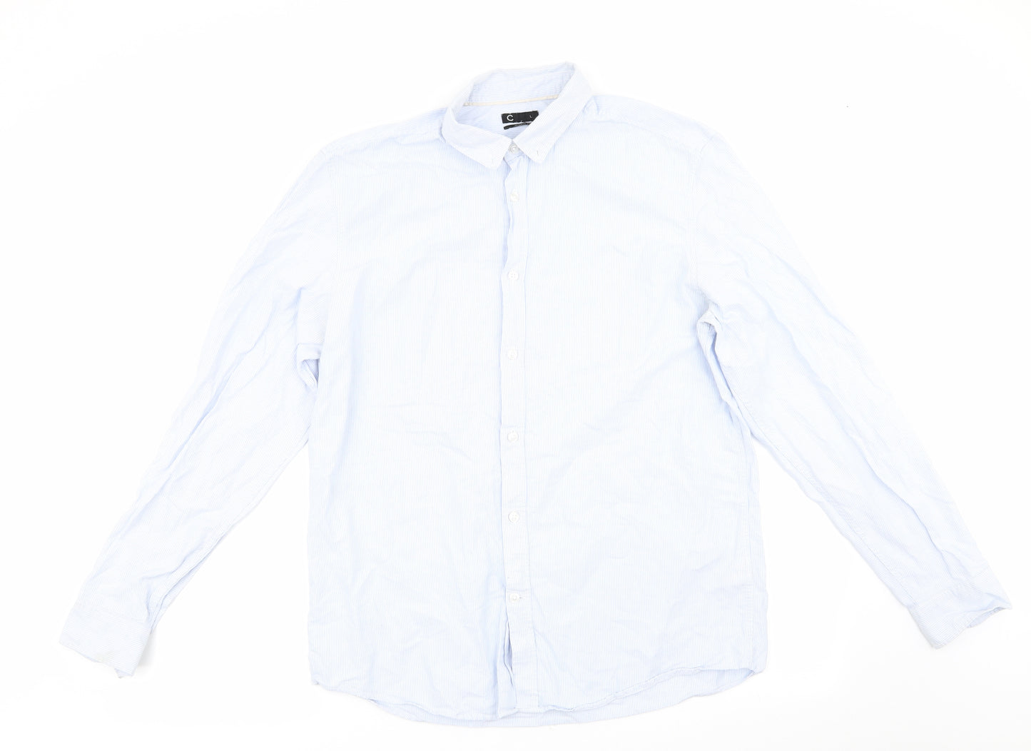Cubas AS Mens Blue Striped   Button-Up Size L  - Buttoned Collar - Fine stripe