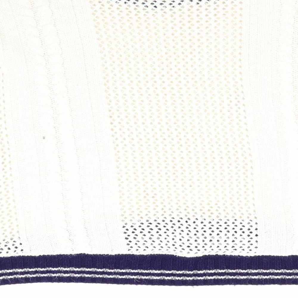 Blonde & Blonde  Womens Ivory   Pullover Jumper Size 14  - Cable & Open Knit Blue Neck Hem Cuff Trim