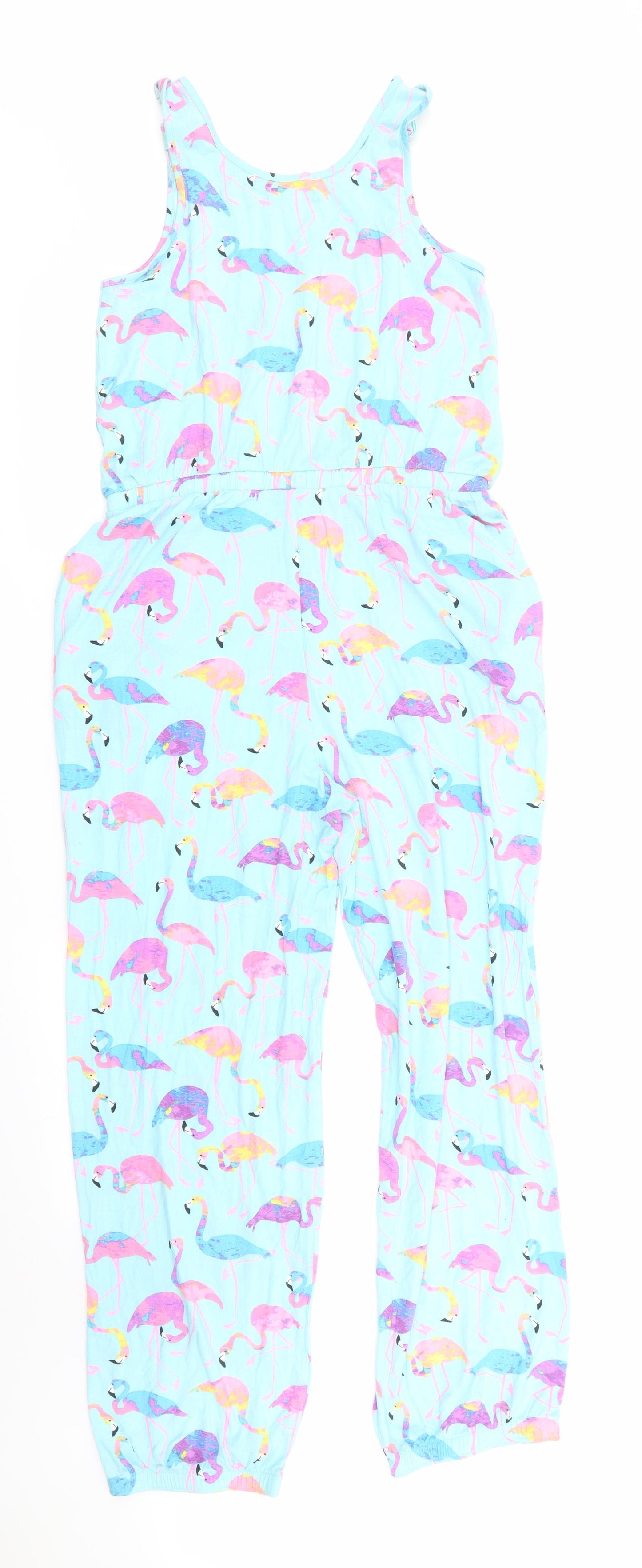 Blue Zoo Girls Blue Animal Print  Playsuit One-Piece Size 13-14 Years  - Flamingo Print Elasticated Ankles