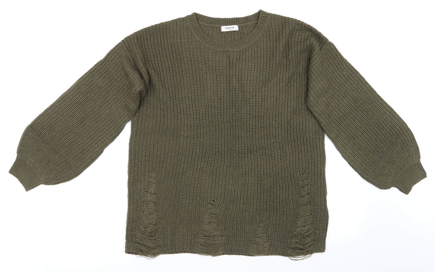 Simply Be Womens Green   Pullover Jumper Size S  - Distressed look to front hem