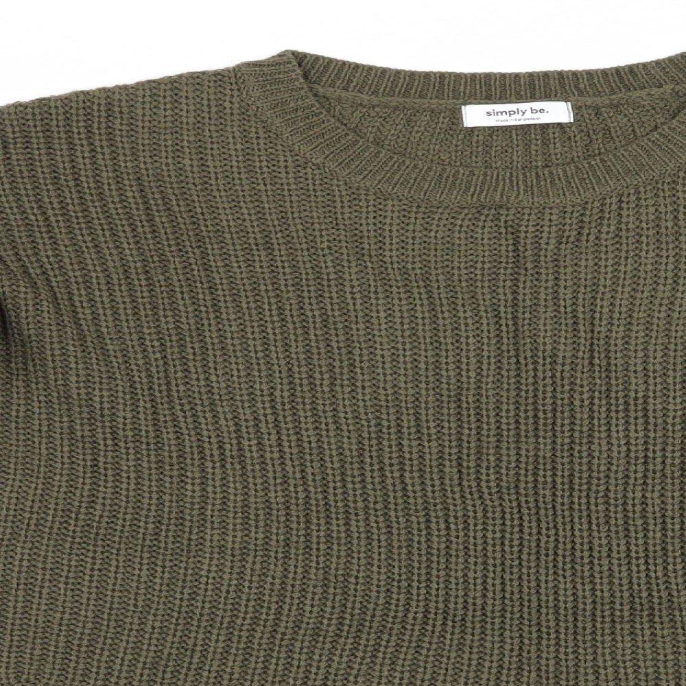 Simply Be Womens Green   Pullover Jumper Size S  - Distressed look to front hem