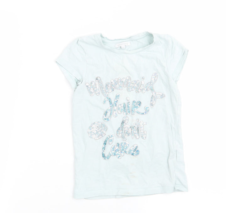 Blue Zoo Girls Blue Basic T-Shirt Size 5-6 Years - Mermaid Hair Don't Care