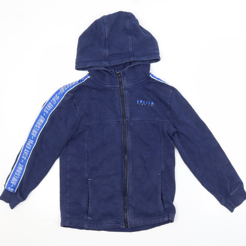 George Boys Blue Herringbone  Full Zip Hoodie Size 10-11 Years