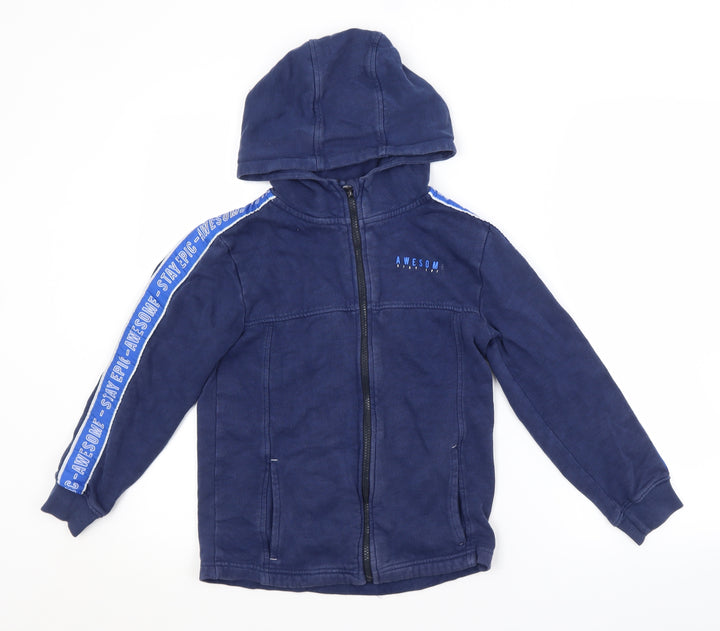 George Boys Blue Herringbone Full Zip Hoodie Size 10-11 Years