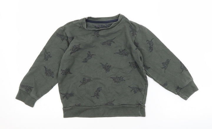 URBAN RASCALS Boys Green Animal Print  Pullover Sweatshirt Size 5-6 Years