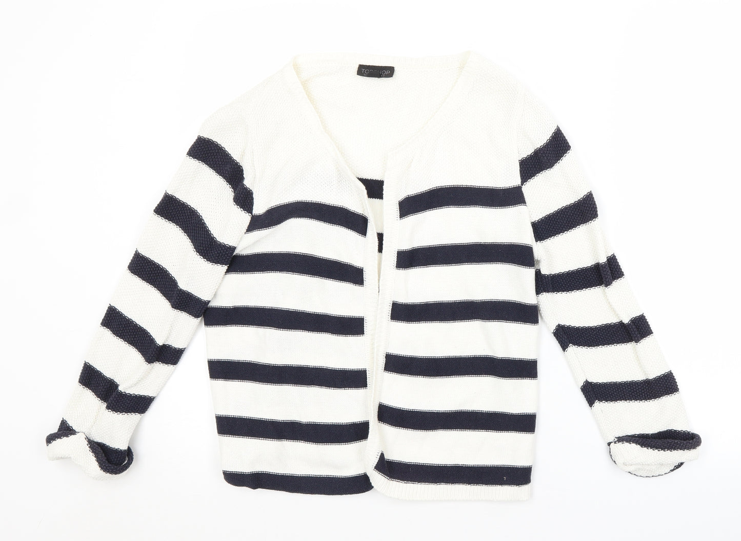 Topshop Womens White Striped  Cardigan Jumper Size 10