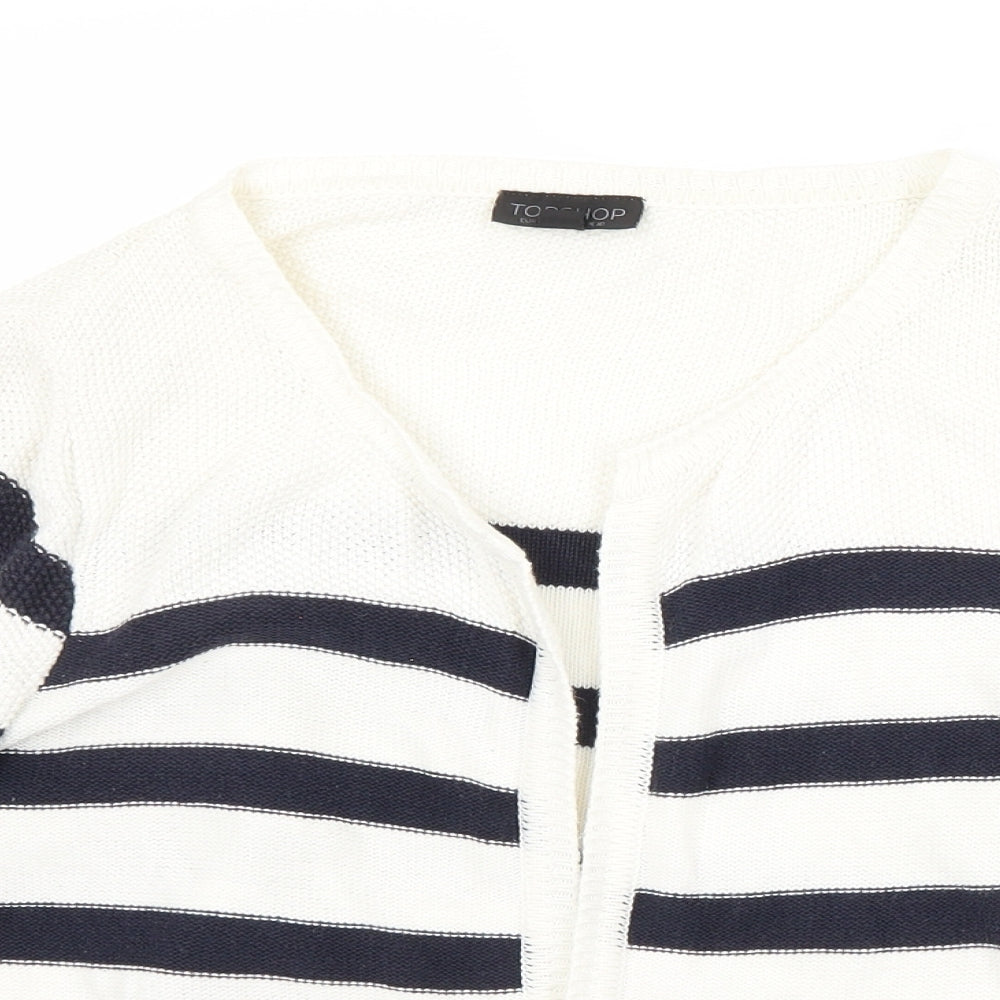Topshop Womens White Striped  Cardigan Jumper Size 10