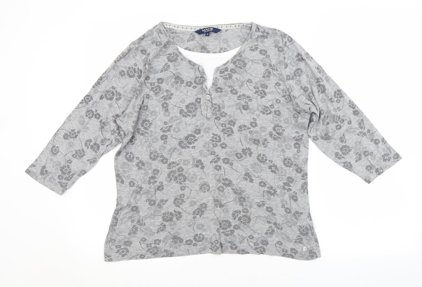 Maine New England Womens Grey Floral  Basic T-Shirt Size 16