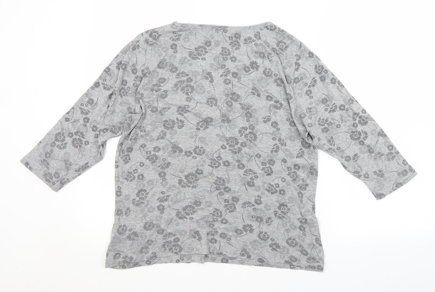 Maine New England Womens Grey Floral  Basic T-Shirt Size 16