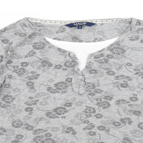 Maine New England Womens Grey Floral  Basic T-Shirt Size 16
