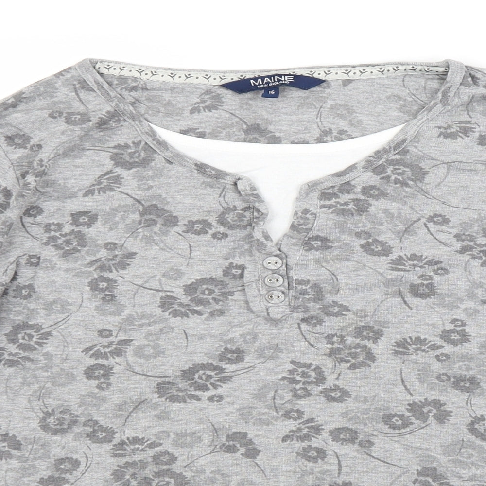 Maine New England Womens Grey Floral  Basic T-Shirt Size 16