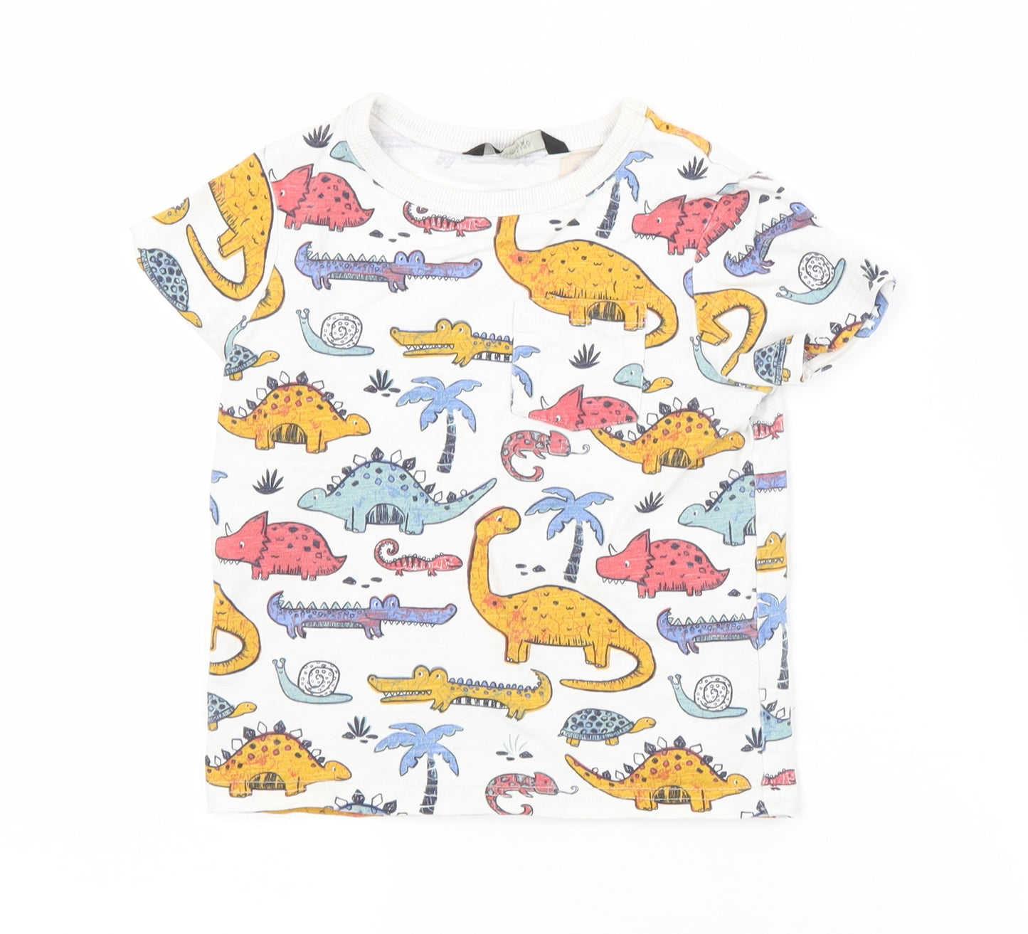 George Boys White Animal Print  Basic T-Shirt Size 3-4 Years  - DINOSAURS