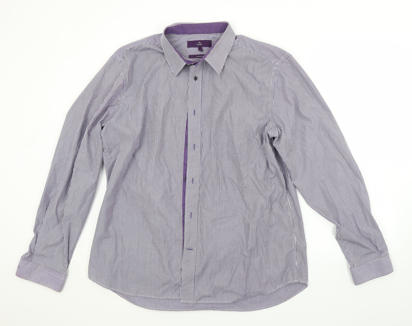 NEXT Mens Purple Striped   Dress Shirt Size 17.5
