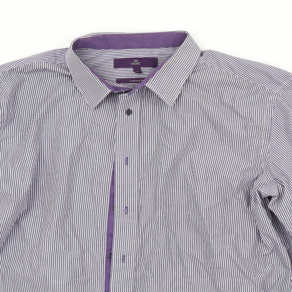 NEXT Mens Purple Striped   Dress Shirt Size 17.5