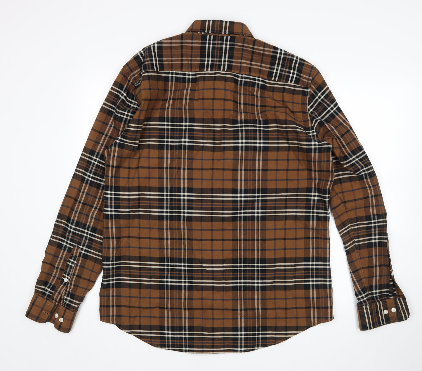 H&M Mens Brown Plaid   Button-Up Size L