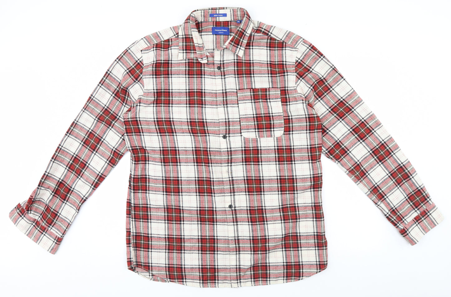 JACK & JONES Mens Red Plaid   Button-Up Size XL