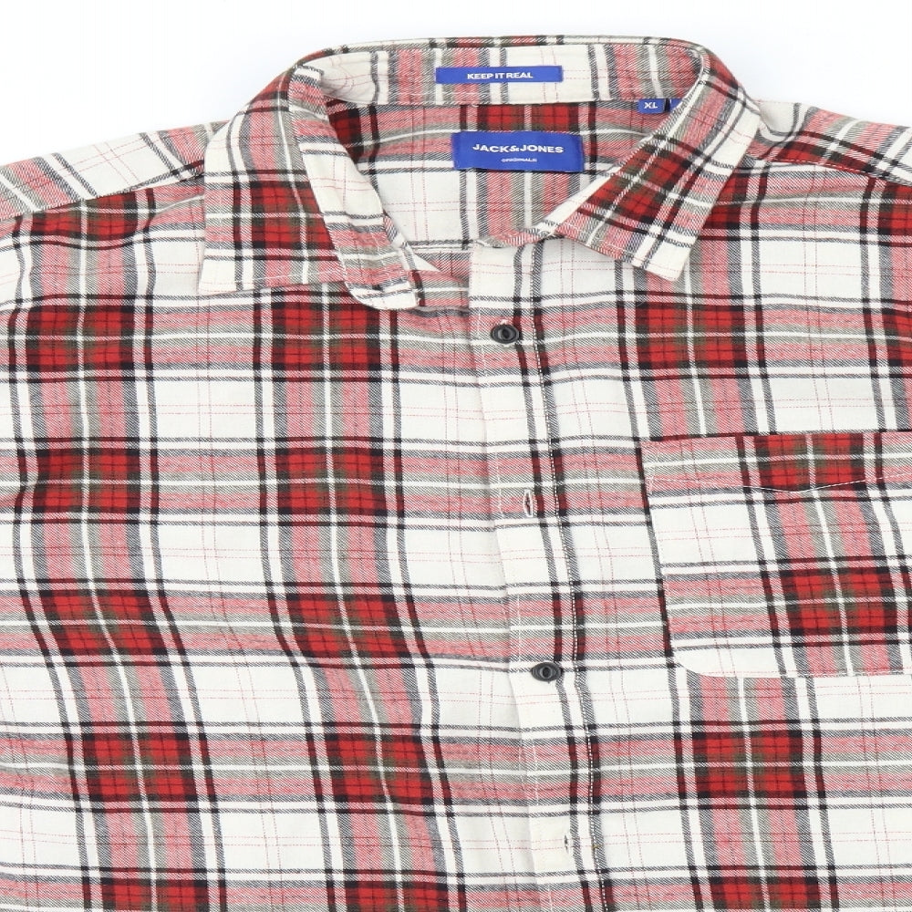 JACK & JONES Mens Red Plaid   Button-Up Size XL